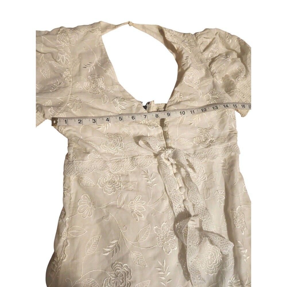 Alice + Olivia Babydoll Maxi Dress Womens 4 Coquette Embroidered White Tiered - Picture 7 of 10